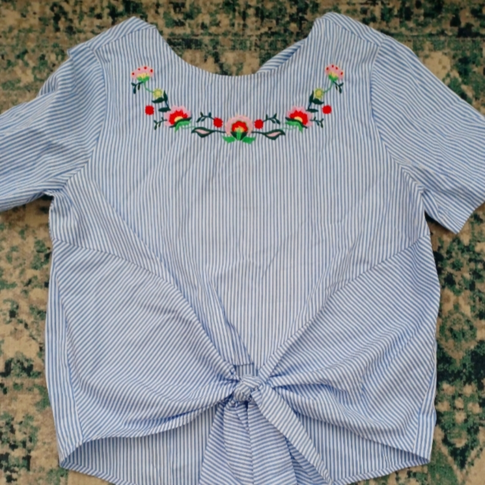 Embroidered floral striped blouse